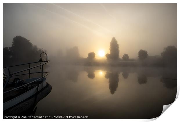 A misty sunrise Print by Ann Biddlecombe