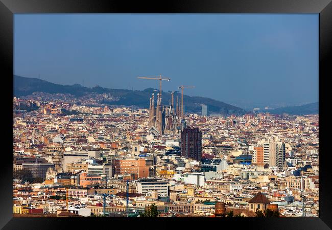 City Of Barcelona Aerial View Cityscape Framed Print by Artur Bogacki