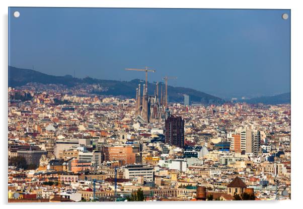 City Of Barcelona Aerial View Cityscape Acrylic by Artur Bogacki