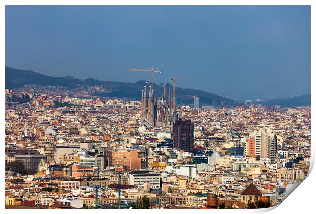 City Of Barcelona Aerial View Cityscape Print by Artur Bogacki