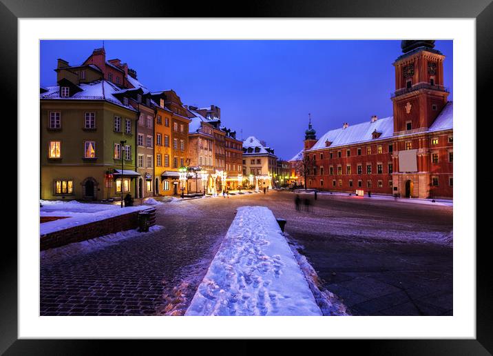 Old Town in City of Warsaw on Winter Night Framed Mounted Print by Artur Bogacki