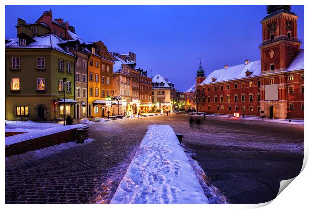 Old Town in City of Warsaw on Winter Night Print by Artur Bogacki