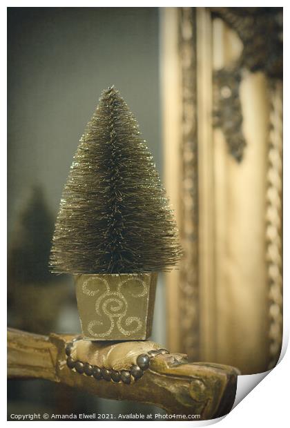 Little Gold Christmas Tree Print by Amanda Elwell