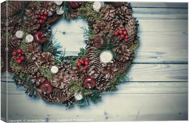 Pine Cone Christmas Wreath Canvas Print by Amanda Elwell