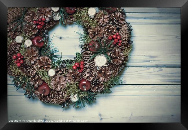 Pine Cone Christmas Wreath Framed Print by Amanda Elwell