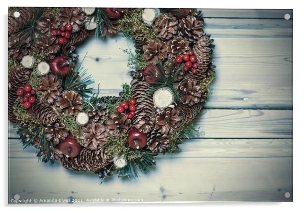 Pine Cone Christmas Wreath Acrylic by Amanda Elwell