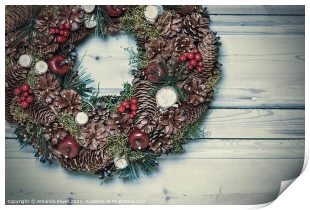 Pine Cone Christmas Wreath Print by Amanda Elwell