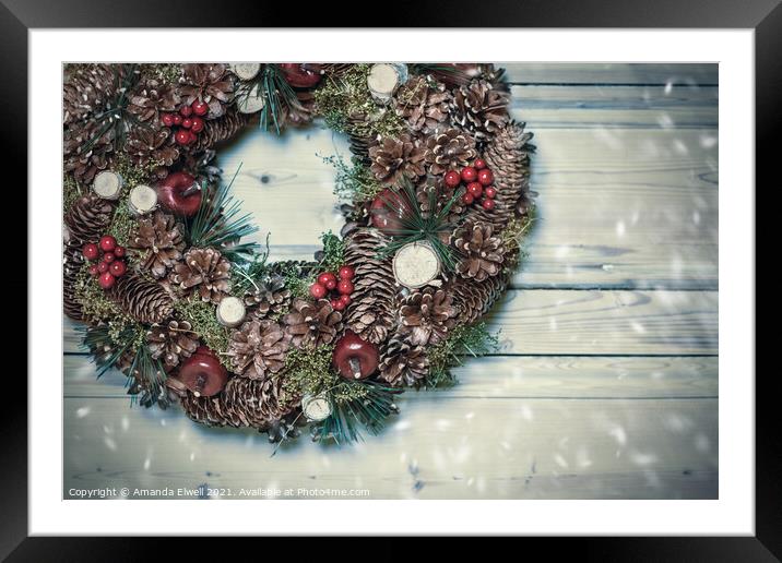 Winter Rustic Wreath Framed Mounted Print by Amanda Elwell