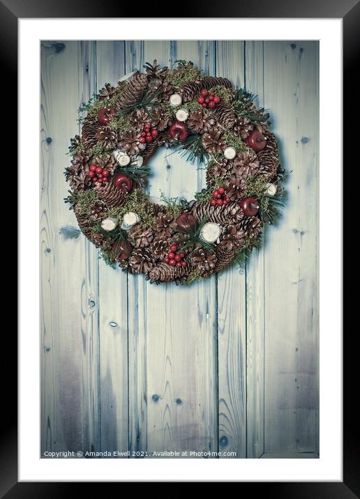 Rustic Door With Garland Framed Mounted Print by Amanda Elwell
