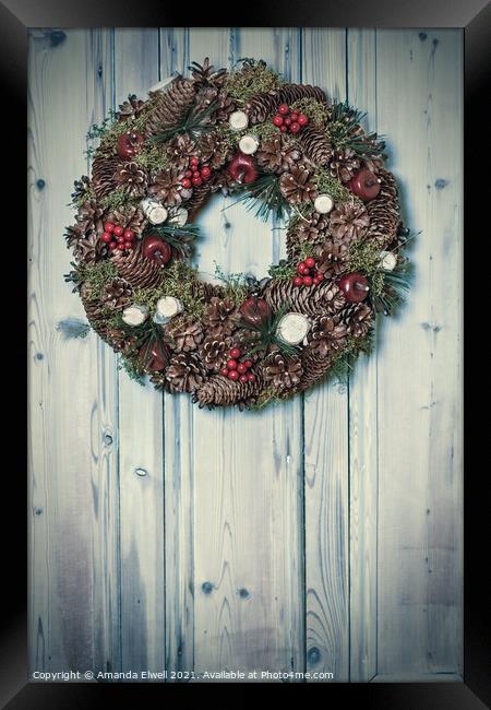 Rustic Door With Garland Framed Print by Amanda Elwell