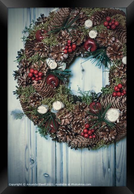 Pine Cone And Berry Decorated Wreath Framed Print by Amanda Elwell