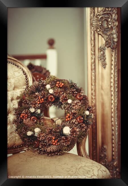 Berries And Cones Christmas Wreath Framed Print by Amanda Elwell