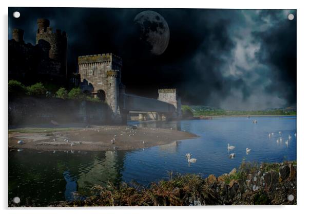 Conwy Castle nightscape Acrylic by Fiona Etkin