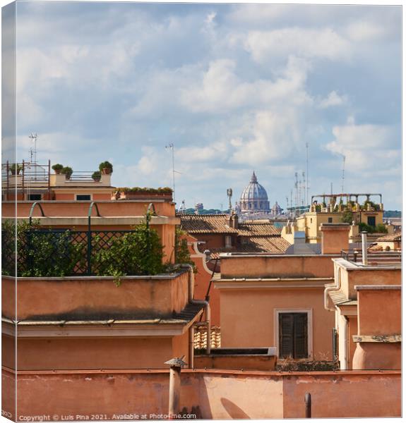 View of the Vatican from a street in Rome between beautiful antique buildings, in Italy Canvas Print by Luis Pina