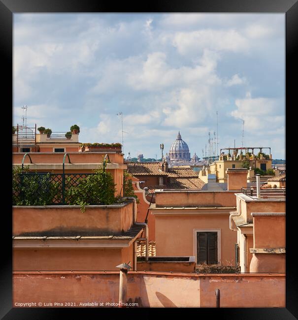 View of the Vatican from a street in Rome between beautiful antique buildings, in Italy Framed Print by Luis Pina