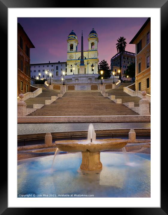 Spanish Steps in Rome, Italy at sunrise with beautiful water fountain Framed Mounted Print by Luis Pina