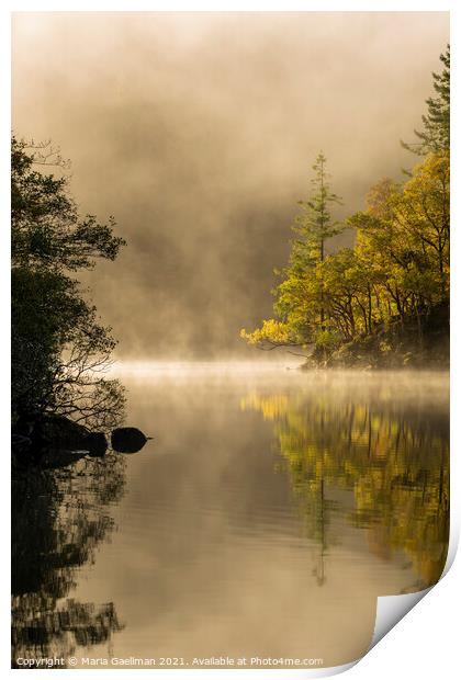 Loch Ard in Autumn Misty Sunrise Print by Maria Gaellman