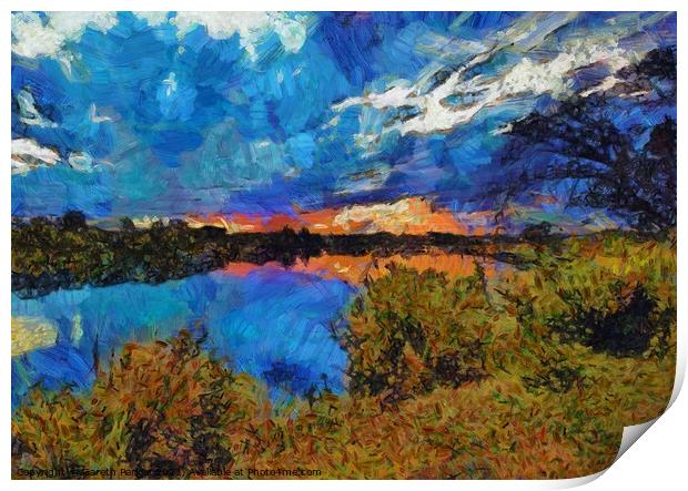 Sunset Oil Print by Gareth Parkes