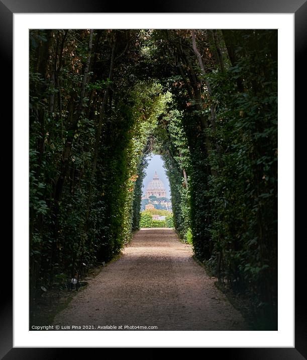 View of the Vatican Basilica through a tree path in Rome, Italy Framed Mounted Print by Luis Pina