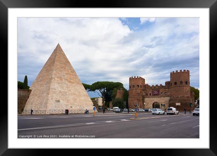 Pyramid of Caius Cestius and San Paolo Gate in Rome, Italy Framed Mounted Print by Luis Pina