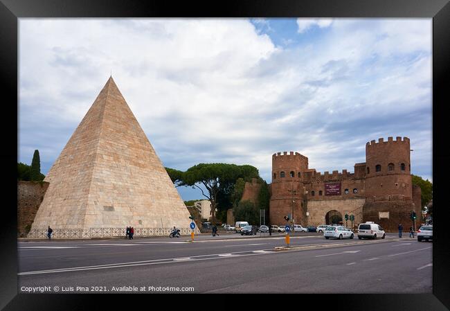 Pyramid of Caius Cestius and San Paolo Gate in Rome, Italy Framed Print by Luis Pina