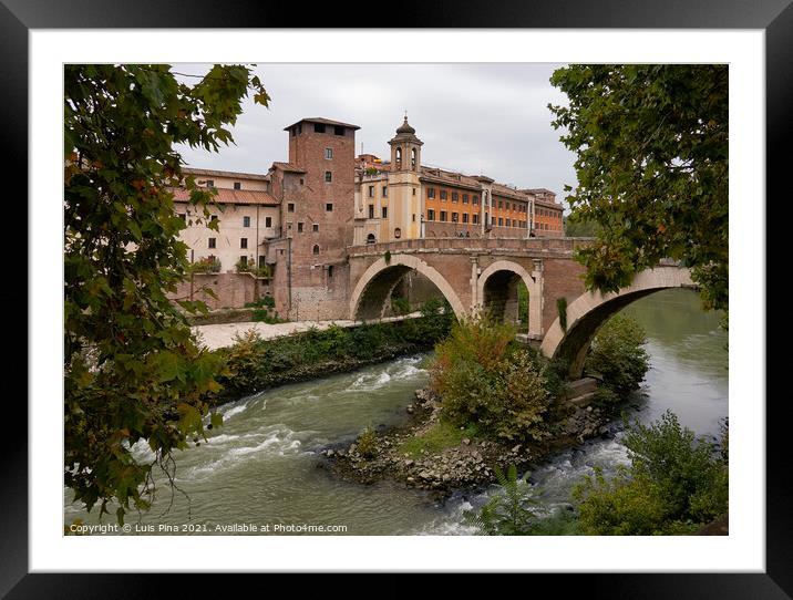 Tiber Island and Fabricio Bridge Rome Framed Mounted Print by Luis Pina