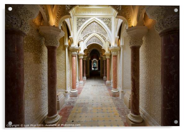 Monserrate Palace interior with beautiful columns in Sintra, Portugal Acrylic by Luis Pina