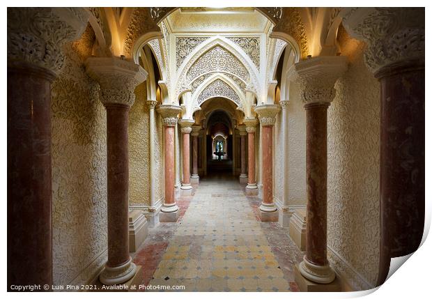 Monserrate Palace interior with beautiful columns in Sintra, Portugal Print by Luis Pina