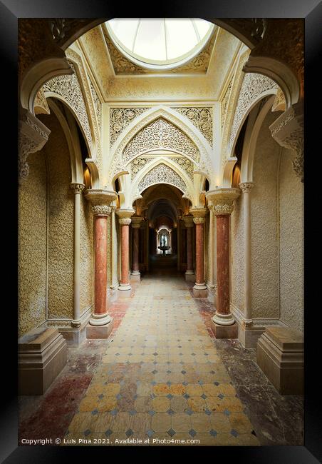 Monserrate Palace interior with beautiful columns in Sintra, Portugal Framed Print by Luis Pina