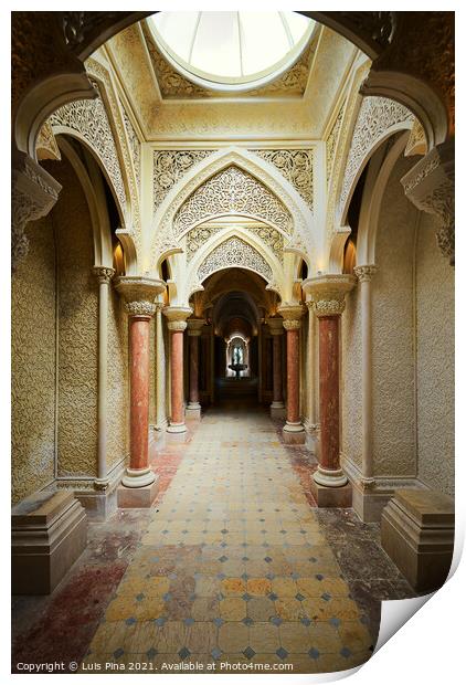 Monserrate Palace interior with beautiful columns in Sintra, Portugal Print by Luis Pina