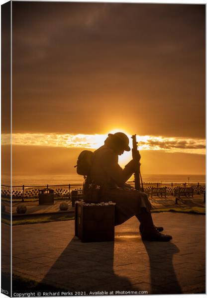 Tommy statue at Sunrise Canvas Print by Richard Perks