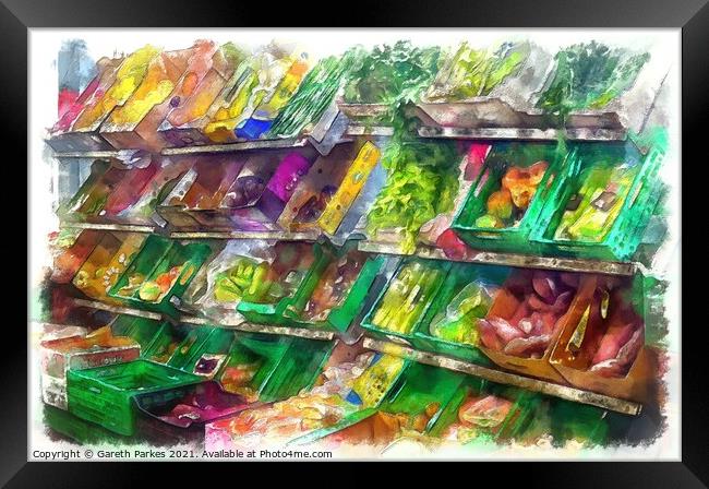 A close up of many different vegetables on display Framed Print by Gareth Parkes