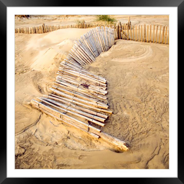 fences on the beach at camber sands #3 Framed Mounted Print by Derek Daniel