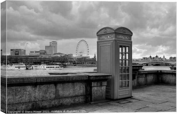 The Thames Embankment Black and white Canvas Print by Diana Mower