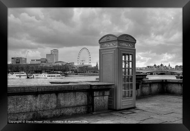 The Thames Embankment Black and white Framed Print by Diana Mower