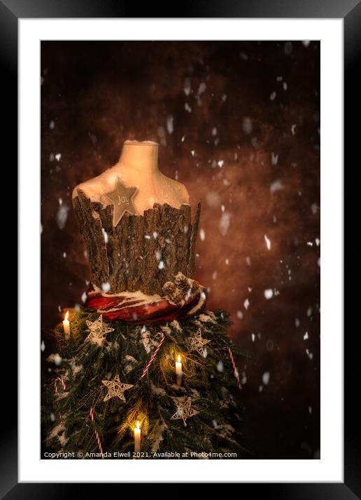 Christmas Mannequin With Snow Framed Mounted Print by Amanda Elwell