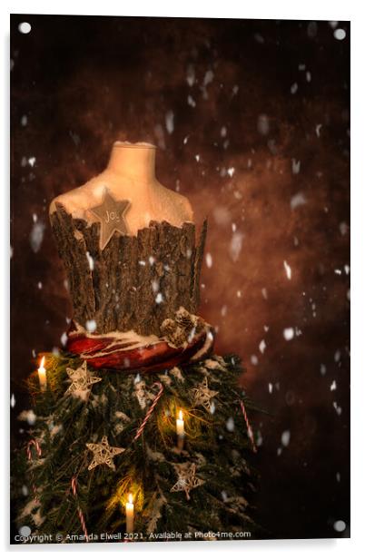 Christmas Mannequin With Snow Acrylic by Amanda Elwell