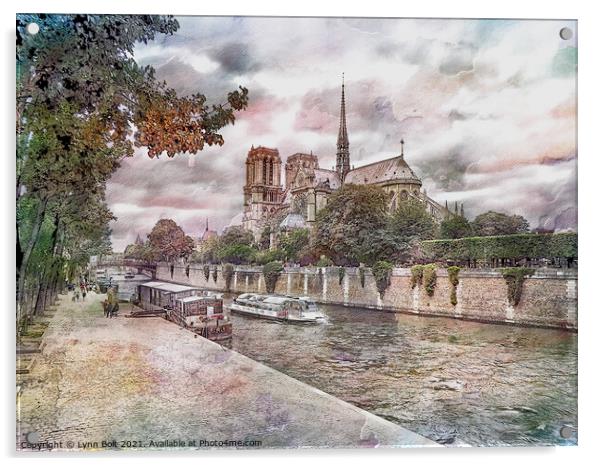 Notre Dame and The Seine Acrylic by Lynn Bolt