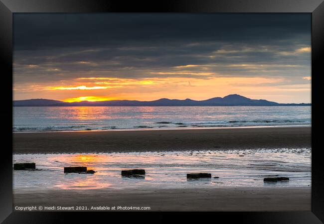Sunset from Harlech Beach in North Wales Framed Print by Heidi Stewart