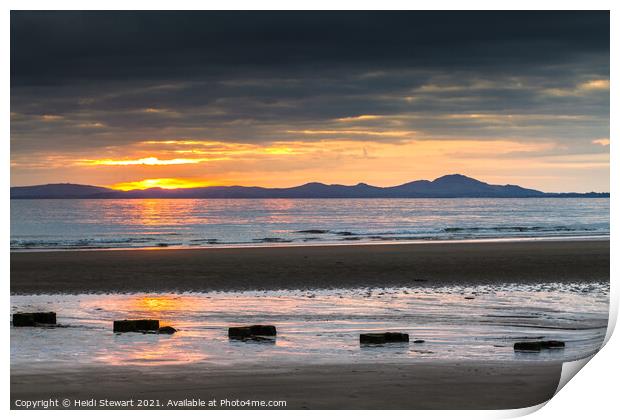 Sunset from Harlech Beach in North Wales Print by Heidi Stewart