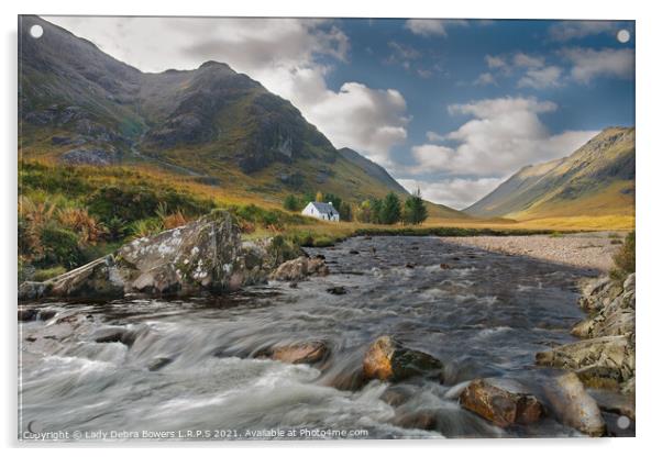 Lagangarbh Hut, Scotland  Highlands Acrylic by Lady Debra Bowers L.R.P.S