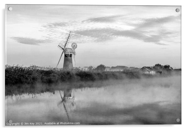 St Benet's Mill Norfolk Broads Mono Acrylic by Jim Key