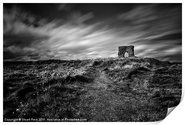 bw Dunnideer Hill Fort Print by Stuart Reid