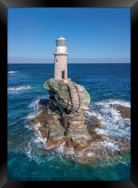 Andros Lighthouse Framed Print by Chris North