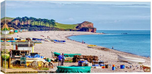 Fishing Boats And Beach Budleigh Salterton   Canvas Print by Peter F Hunt