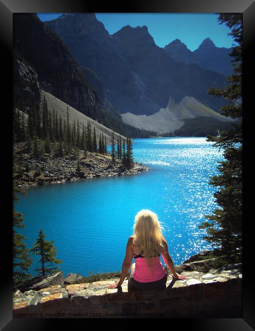 Canadian Rocky Mountains Moraine Lake Alberta Canada Framed Print by PAULINE Crawford