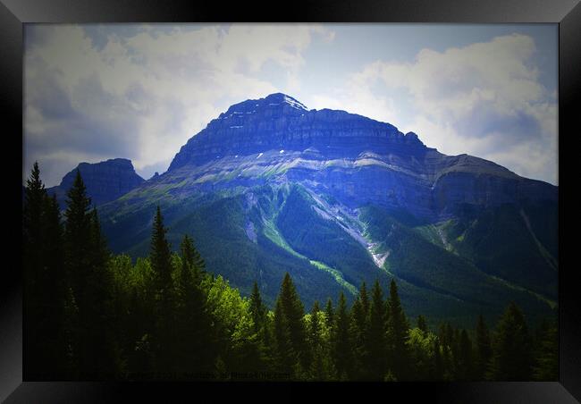Darkness Starts in the Rocky Mountains Alberta Canada Framed Print by PAULINE Crawford