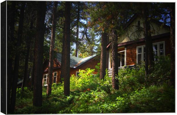 Rustic 2 Log Cabins in the Canadian Rocky Mountains Canvas Print by PAULINE Crawford