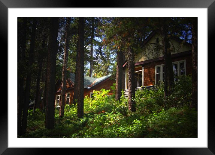 Rustic 2 Log Cabins in the Canadian Rocky Mountains Framed Mounted Print by PAULINE Crawford