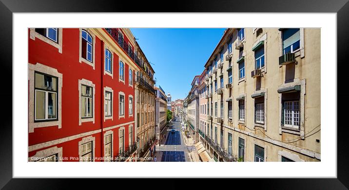 Colorful street Houses in Lisbon, Portugal Framed Mounted Print by Luis Pina